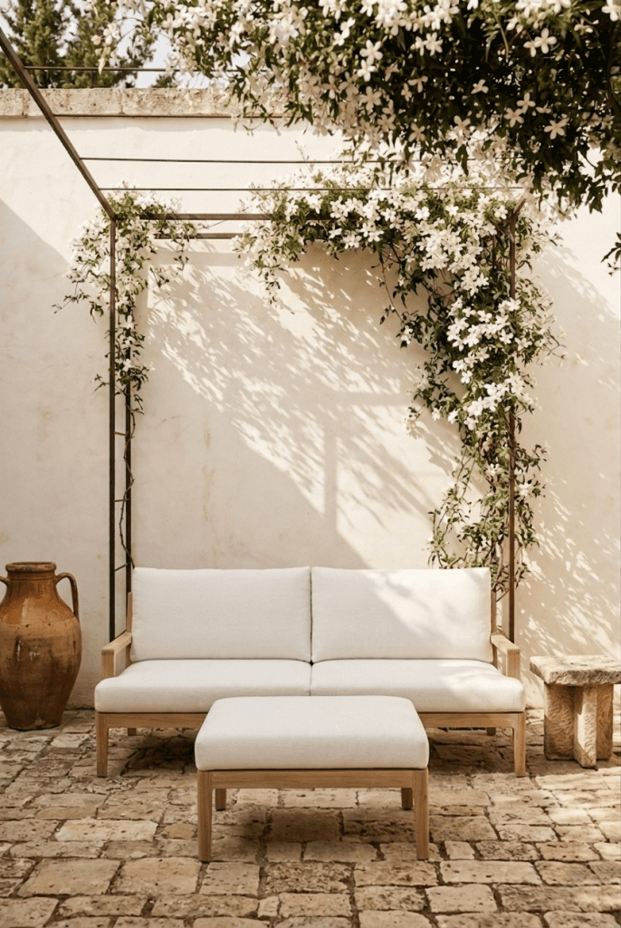 Québec Ottoman – TEAK+BROKEN WHITE