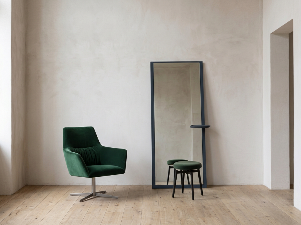Charm mirror, Balletthocker & Qing-Drehstuhl